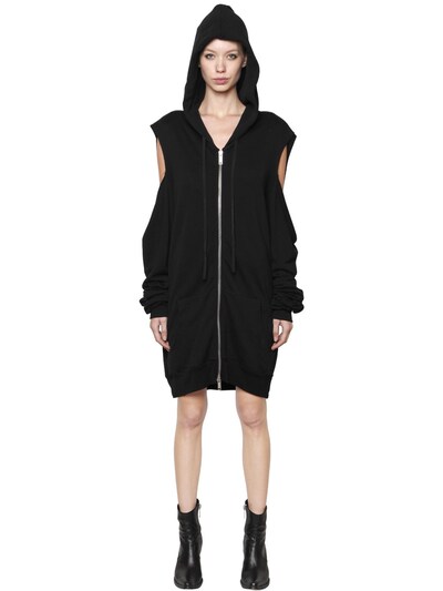 Ben Taverniti Unravel Project Zip Up Cut Out Cotton Hooded Sweatshirt In Black