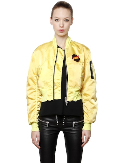 Ben Taverniti Unravel Project Embroidered Cropped Nylon Bomber Jacket In Yellow