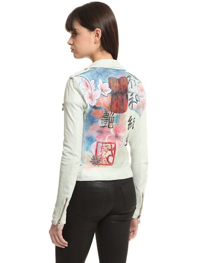Php Hand-painted Slim Glove Leather Jacket In Ivory