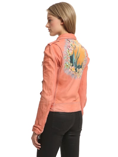 Php Hand-painted Slim Glove Leather Jacket In Peach