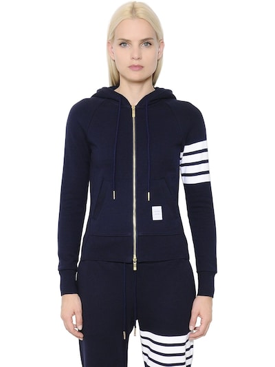 THOM BROWNE INTARSIA ZIP-UP COTTON SWEATSHIRT HOODIE,65I515014-NDE10