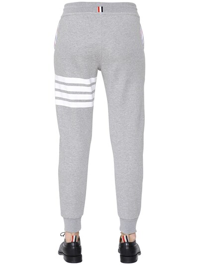 Shop Thom Browne Intarsia Stripes Cotton Sweatpants In Grey