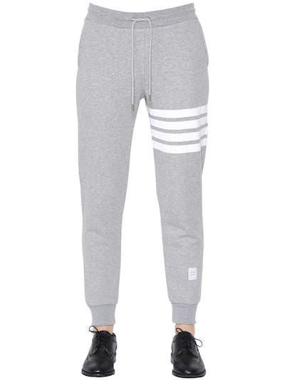 Shop Thom Browne Intarsia Stripes Cotton Sweatpants In Grey