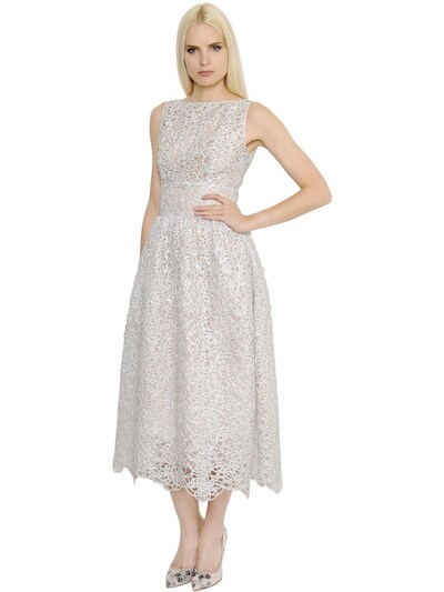 Ingie Shiny Spiral Lace & Organdy Dress In Silver