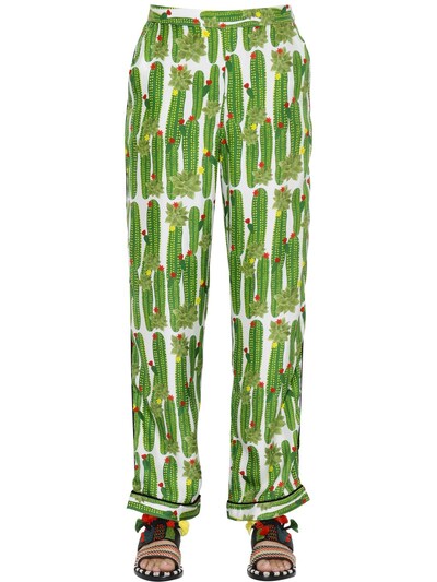 Sanchita Cactus Printed Silk Twill Pants In Green