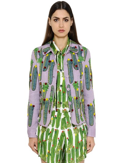Sanchita Cactus Embroidered Cotton Organdy Jacket In Mauve