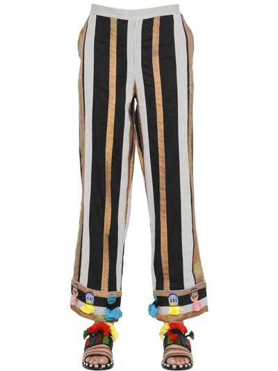 Sanchita Embellished Striped Cotton Organdy Pants In Multicolor