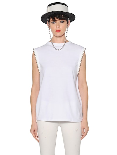 Alyx Beaded Cotton Jersey Sleeveless Top In White