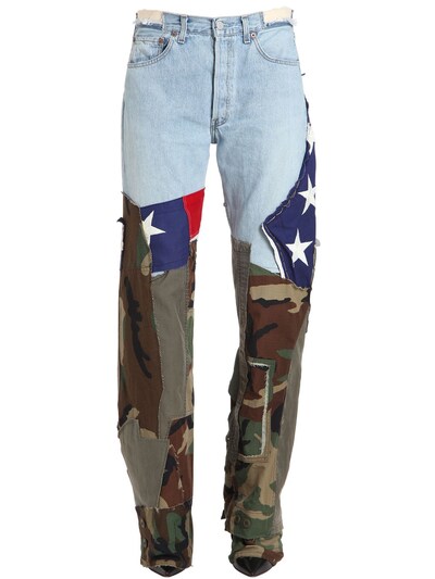 Ronald Van Der Kemp Printed Flag & Army Flared Jeans In Multicolor