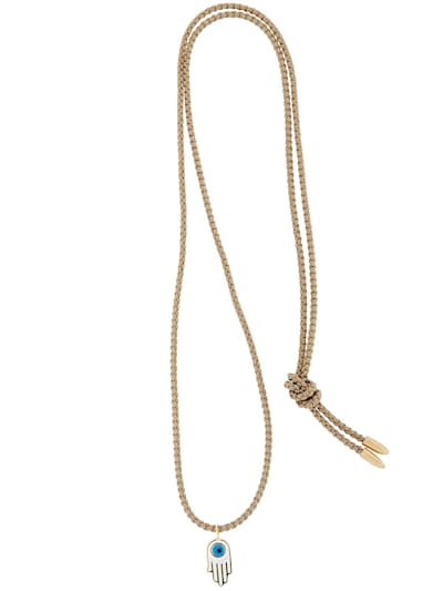 Luis Morais Gold Enameled Hamsa Necklace In Beige