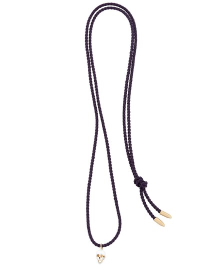 Luis Morais Gold Skull W/ Moving Jaw Necklace In Purple