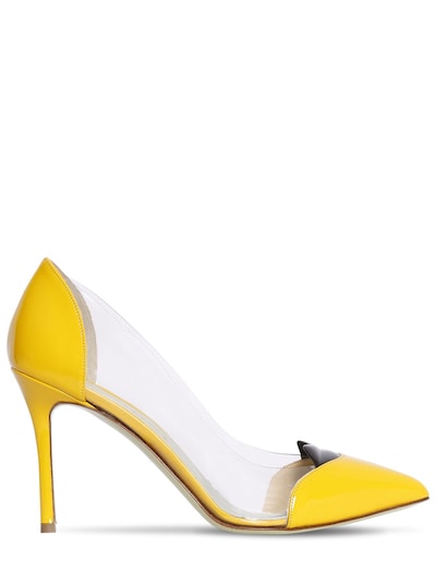 Giannico 100mm Lola Plexi & Patent Leather Pumps In Yellow