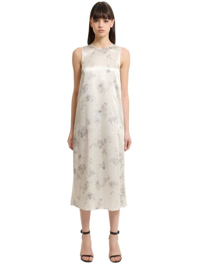 Sleeveless Floral A-line Dress, Light Pink In White
