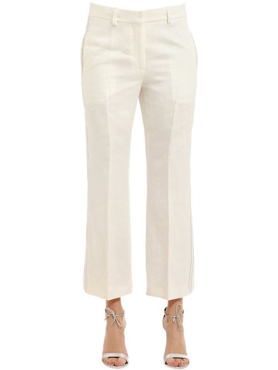 Calvin Klein Collection Herringbone Linen Pants In White