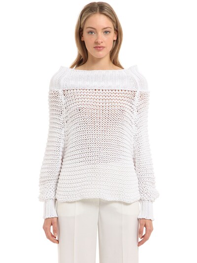 CALVIN KLEIN COLLECTION OFF THE SHOULDER COTTON KNIT SWEATER,65I5BS015-MTAW0