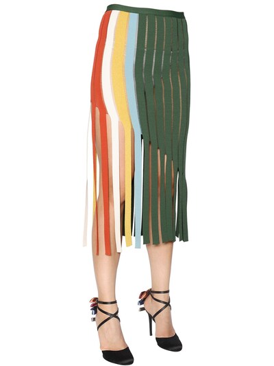 Marco De Vincenzo Fringed Milano Jersey Skirt In Green