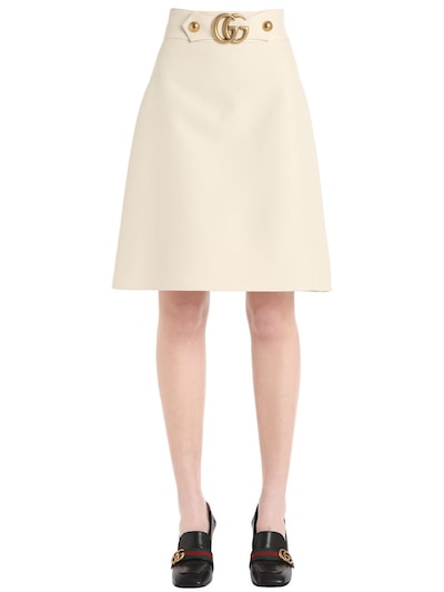 Gucci Gg Buckle High Waisted Cady Crepe Skirt In Ivory