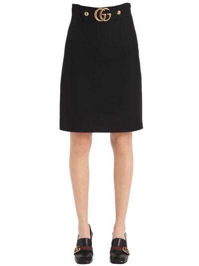 GUCCI HIGH WAISTED GG BUCKLE CADY CREPE SKIRT, BLACK,65I5K1007-MTAWMA2