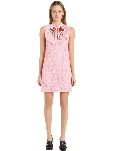 GUCCI FLOWERS EMBROIDERED COTTON LACE DRESS,65I5K1018-NTgwMQ2
