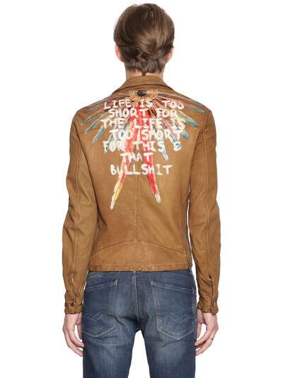 Php Life Hand-painted Leather Jacket In Camel
