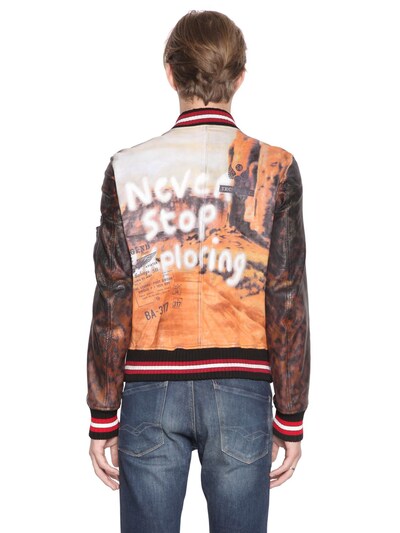 Php Never Hand-painted Leather Bomber Jacket In Washed Black