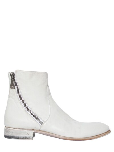John Varvatos 35mm Smooth Leather Zippered Boots In Almond White
