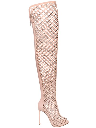 Le Silla 110mm Cage Leather Over The Knee Boots In Nude