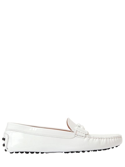 Tod's Gommino Double T Patent Leather Loafers In White | ModeSens
