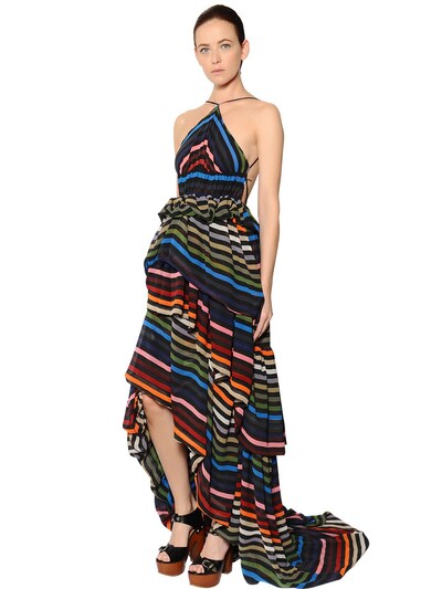 Sonia Rykiel Ruffled Striped Silk Chiffon Dress, Multicolor | ModeSens