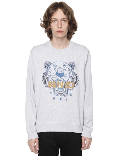 KENZO EMBROIDERED TIGER COTTON SWEATSHIRT, GREY