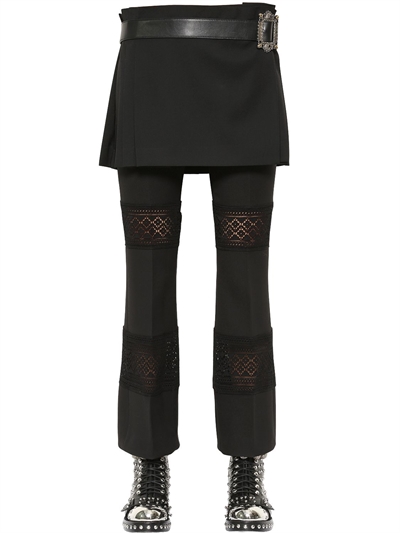 Alexander Mcqueen Wool Crepe Kilt With Leather Belt In Black