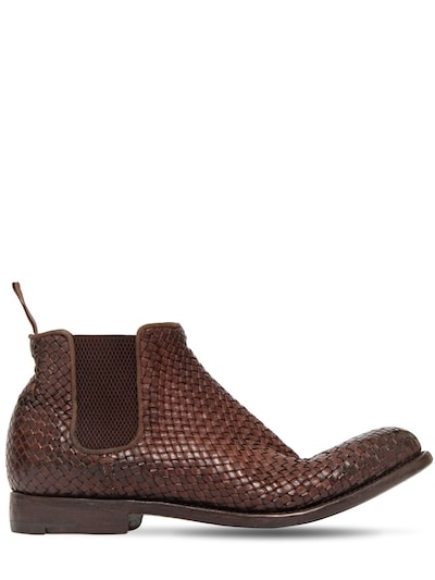 Alberto Fasciani Braided Buffalo Leather Ankle Boots In Brown