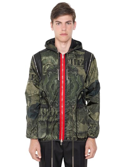 Givenchy Camo Dollar Print Techno Satin Jacket In Military Green