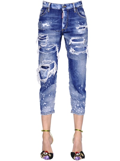 DSQUARED2 DESTROYED TOMBOY COTTON DENIM JEANS, BLUE,65IAGF021-NDcw0