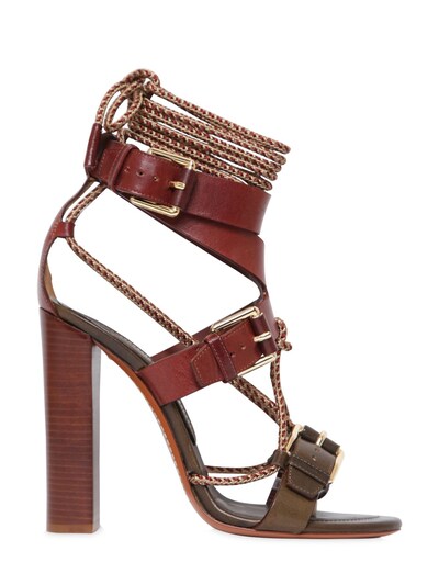 Etro 105mm Rope & Leather Bi Color Sandals In Brown/green
