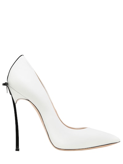 CASADEI 120MM BLADE BOW LEATHER PUMPS, WHITE/BLACK