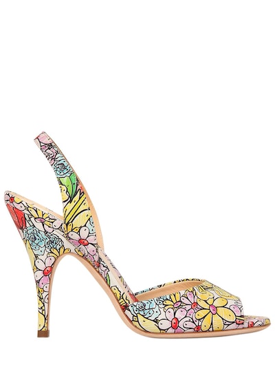 Moschino 100mm Floral Printed Leather Sandals In Multicolor