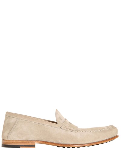 TOD'S SUEDE PENNY LOAFERS, IVORY