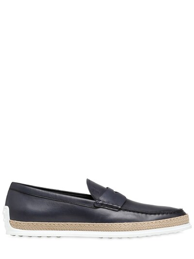 Tod's Leather Penny Loafers In Blue