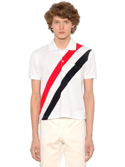 THOM BROWNE STRIPED COTTON PIQUÉ POLO SHIRT,65IATK009-OTYw0