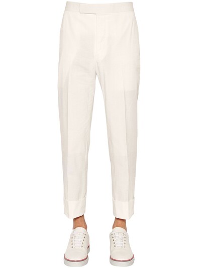 Thom Browne Cotton Seersucker Pants In White