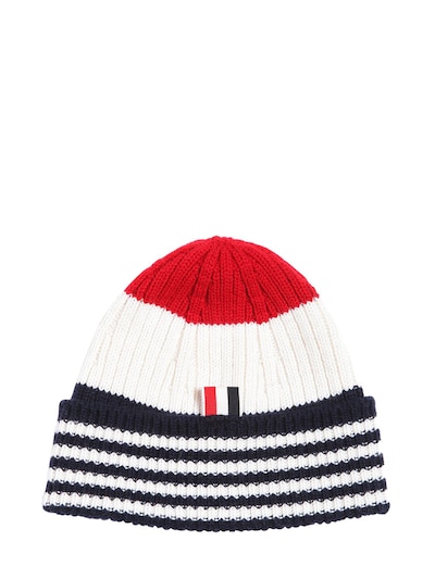 Thom Browne Cashmere Wide Rib Knit Beanie Hat In Multicolor