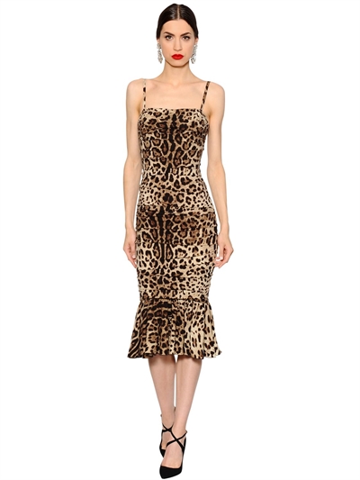 dolce & gabbana 豹纹打褶弹力真丝卡迪连衣裙 65ib41113-sesx