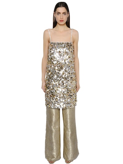 Gianluca Capannolo Sequined Crepe Tunic Dress In Silver,gold