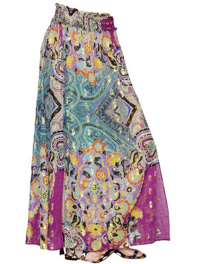 Etro Printed Silk Georgette & Lurex Skirt In Multicolor