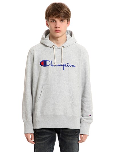 CHAMPION REVERSE WEAVE HOODED COTTON SWEATSHIRT, GREY