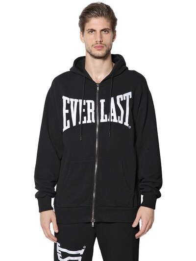 Everlast Ports 1961 Zip Up Hooded Cotton Sweatshirt In Black