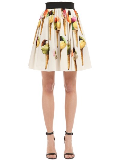 Shop Dolce & Gabbana Ice Cream Print Cotton Poplin Skirt In White