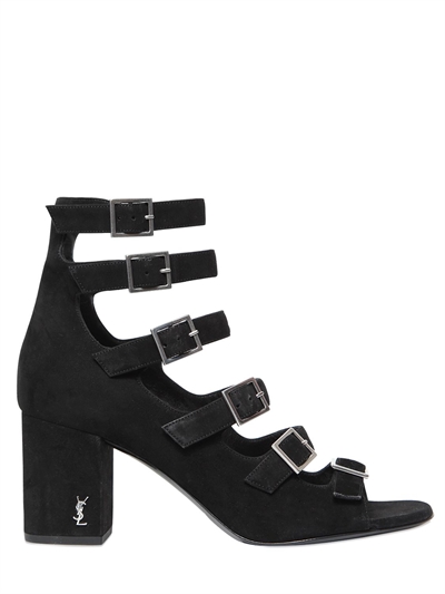 SAINT LAURENT 70MM BABIES MULTI BUCKLES SUEDE SANDALS