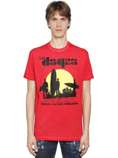 DSQUARED2 SURFER PRINT COTTON JERSEY T-SHIRT, RED,65IG7E023-MzA00